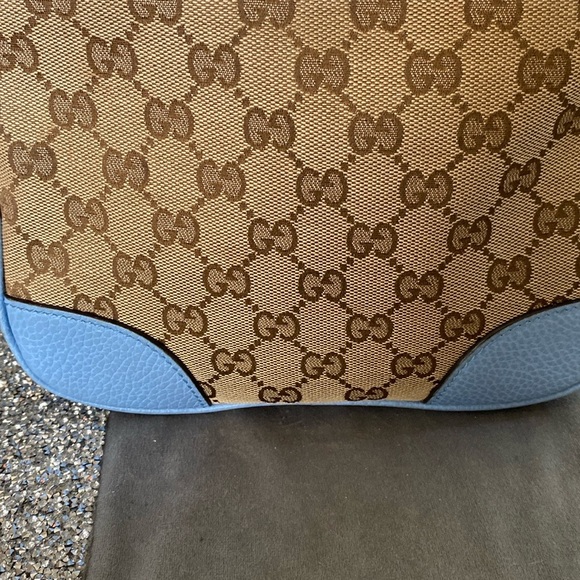 AUTHENTICATED Gucci Blue and Brown Canvas Shoulder Bag with Silver Hardware - Picture 10 of 12